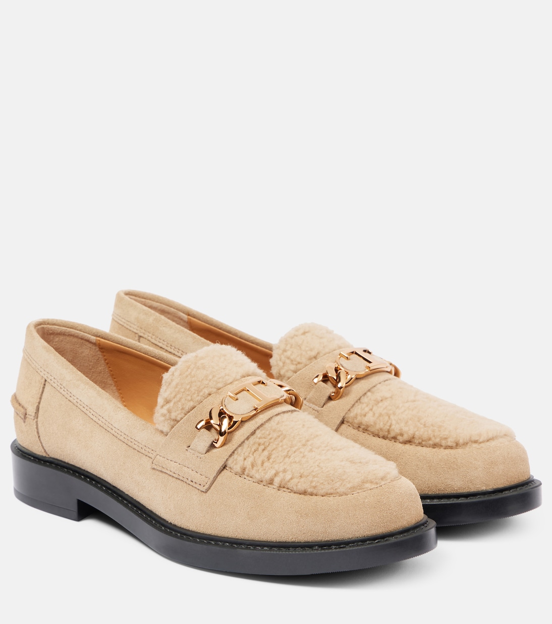 Замшевые мокасины с отделкой из овчины Tod's, Tabacco Chiaro + Conchiglia