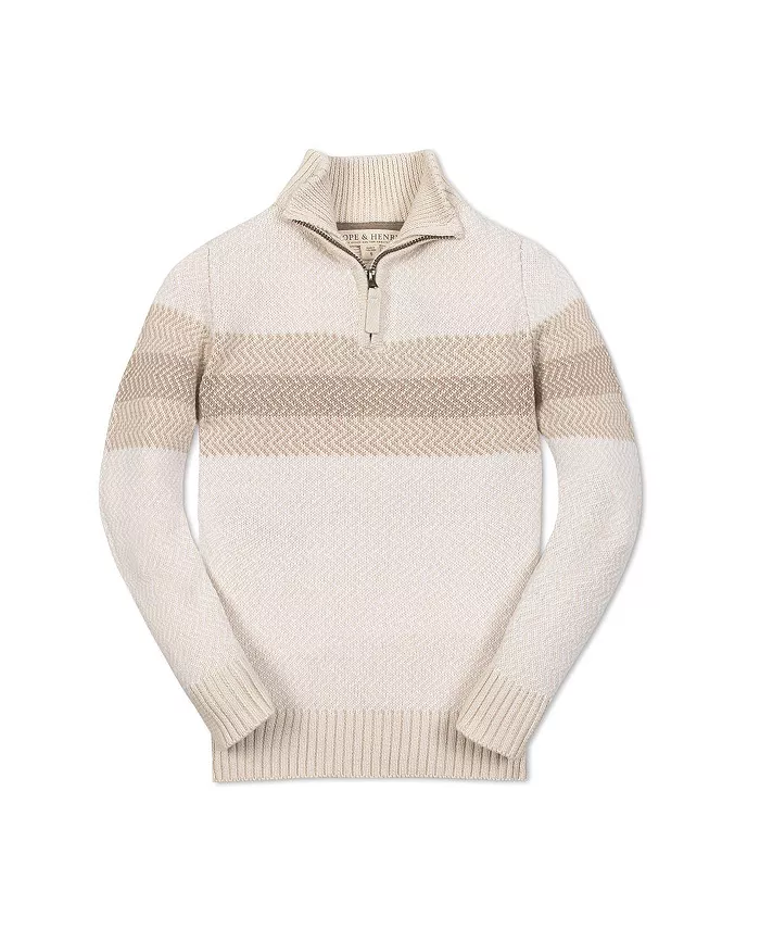 

Органический свитер с длинными рукавами, полумолнией и фирменной полоской для мальчиков и малышей Hope & Henry, белый