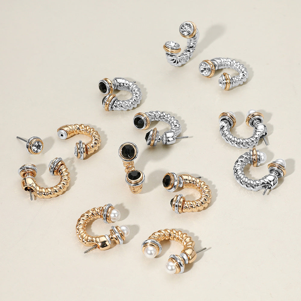 

Двухцветные серьги-джекеты из витого металла с каменными наконечниками - угольно-черные, родий Fashnzfab, Jet Black, Rhodium