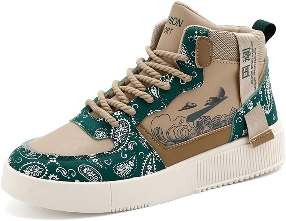 

Кроссовки MAUGELY для женщин и мужчин на высокой подошве, повседневные спортивные, с модным узором цветок кешью для прогулок, бежевый