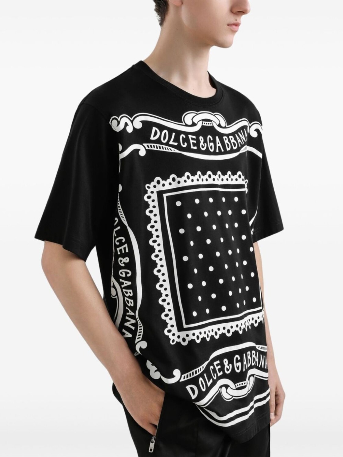 Футболка из хлопка с принтом банданы Dolce & Gabbana, черный — фото 4