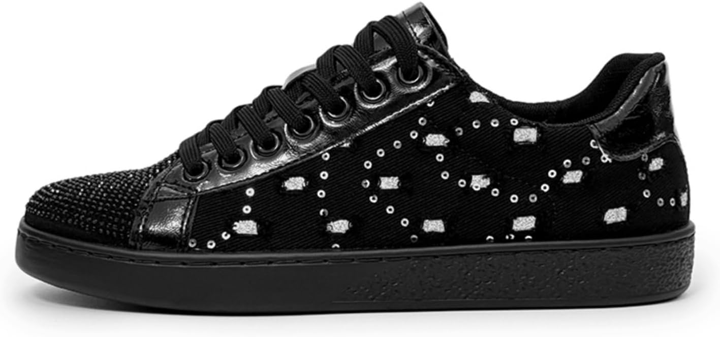 

Мужские модные кроссовки с декором из страз и пайеток, верх из искусственной кожи, подошва из нескользящей резины, шнуровка, для повседневного уличного стиля (черно-белые) Lshwcift