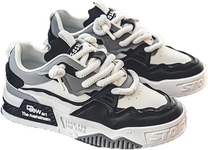 

Мужские кроссовки большого размера в стиле уличной моды для скейтбординга - толсто подошва, противоскользящие, шнуровка, долговечные и удобные для активного отдыха и городского стиля Fusecottc, белый/черный