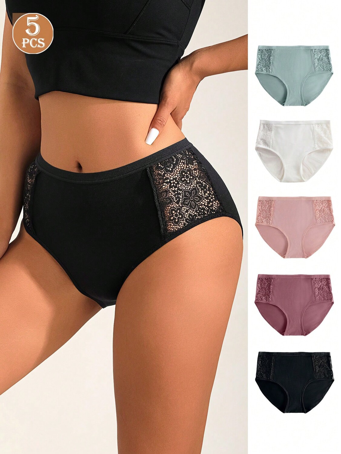 

Женские однотонные кружевные треугольные трусики из 5 предметов, хипстерские трусики, удобные и дышащие, модные, элегантные и простые, разноцветные, сочетающиеся друг с другом, мультиколор