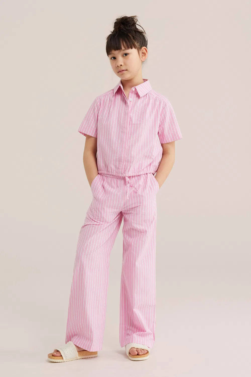 Брюки с широкими штанинами We Fashion, Pink/Rose/Light Pink — фото 4