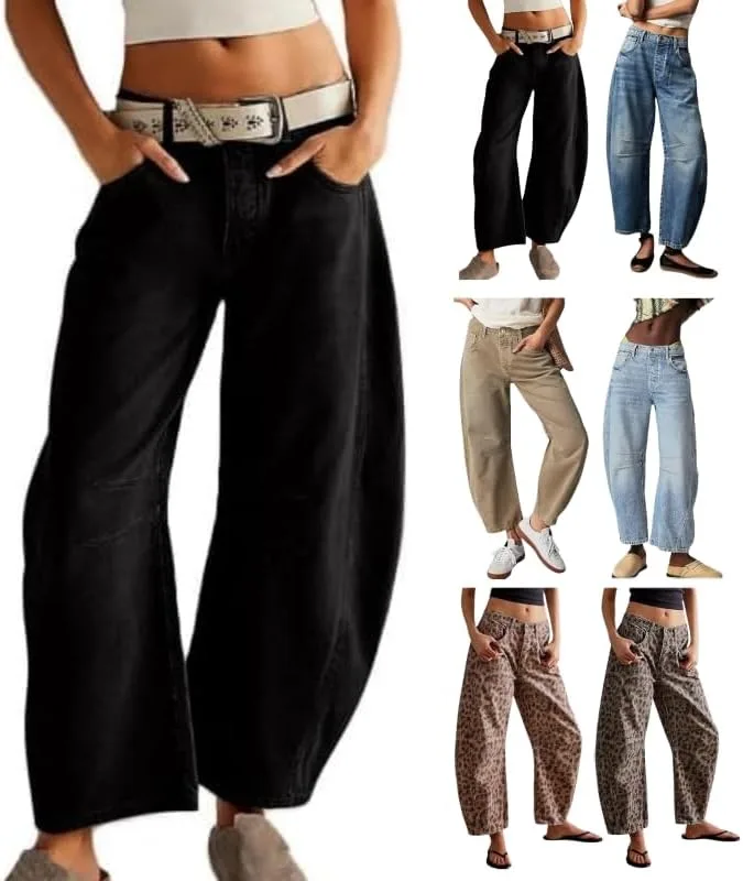 

Брюки barrel jeans women black mid rise wide leg