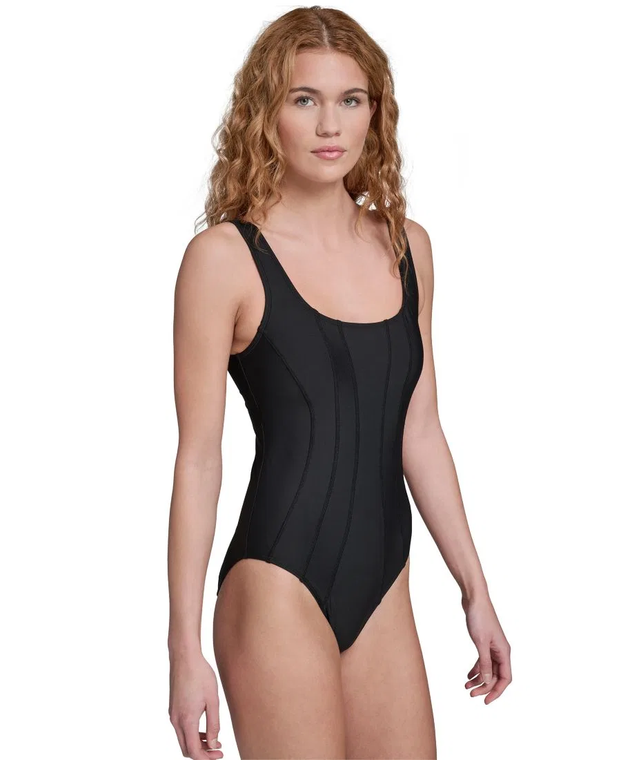 Женский слитный купальник с отделкой передним швом Calvin Klein, Black