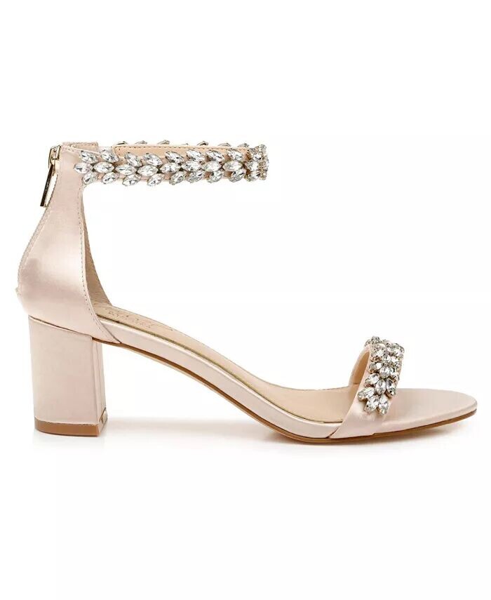 Женские вечерние босоножки Bronwen Block Heel Jewel Badgley Mischka, коричневый/бежевый — фото 2