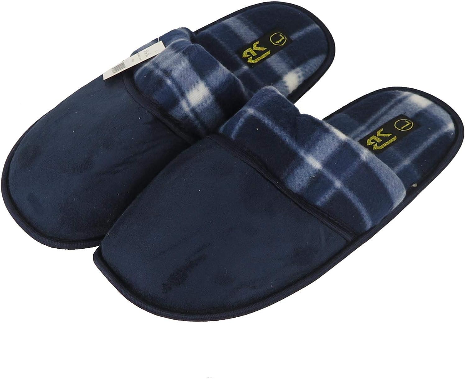 

Мужские клетчатые удобные домашние тапочки теплые и уютные, текстиль, размеры S-XL, новые Generic, синий