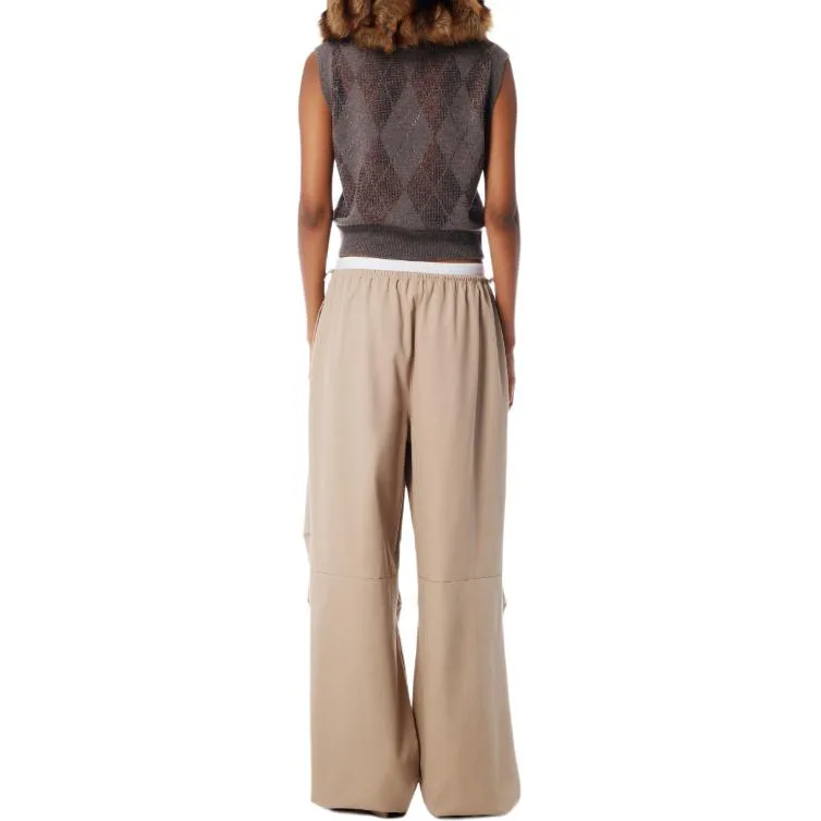 Брюки с двойным слоем и логотипом на поясе Alexander Wang, warm taupe — фото 4