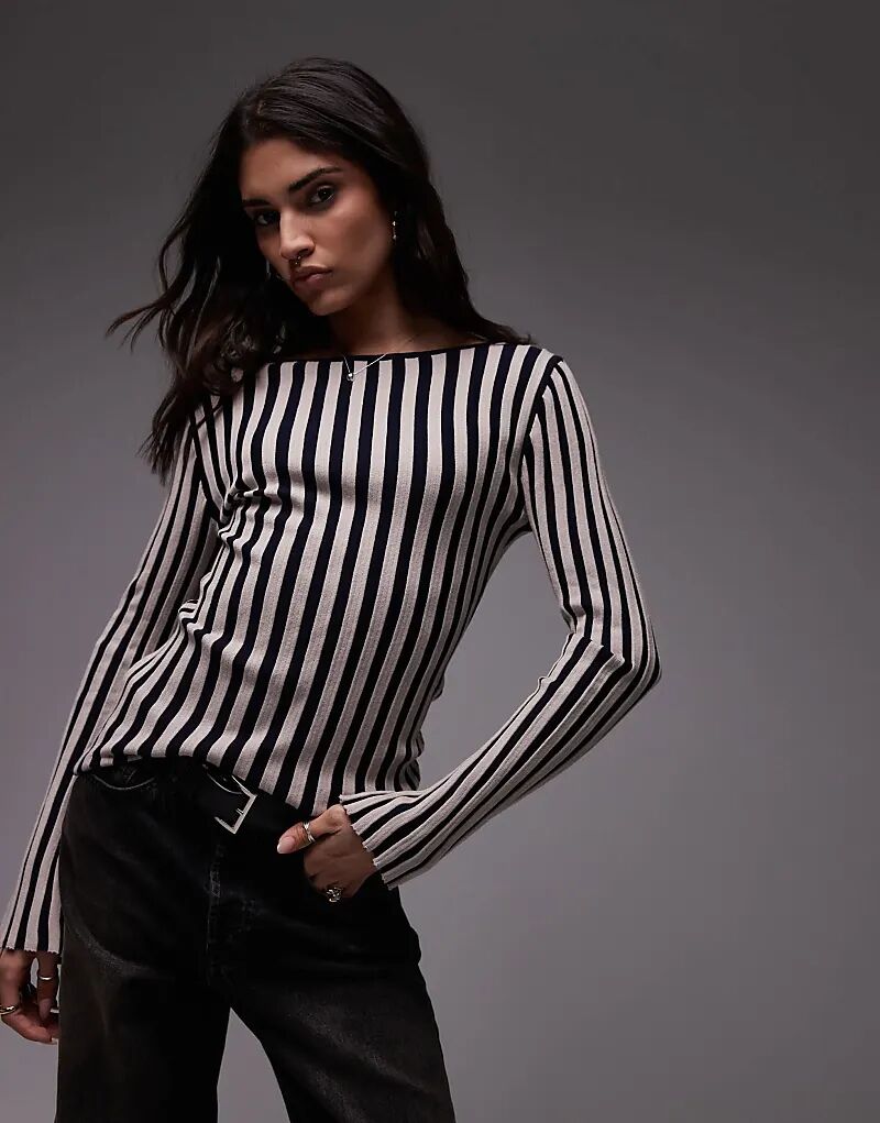 

Трикотажный топ Topshop с косым вырезом в черно-белую полоску