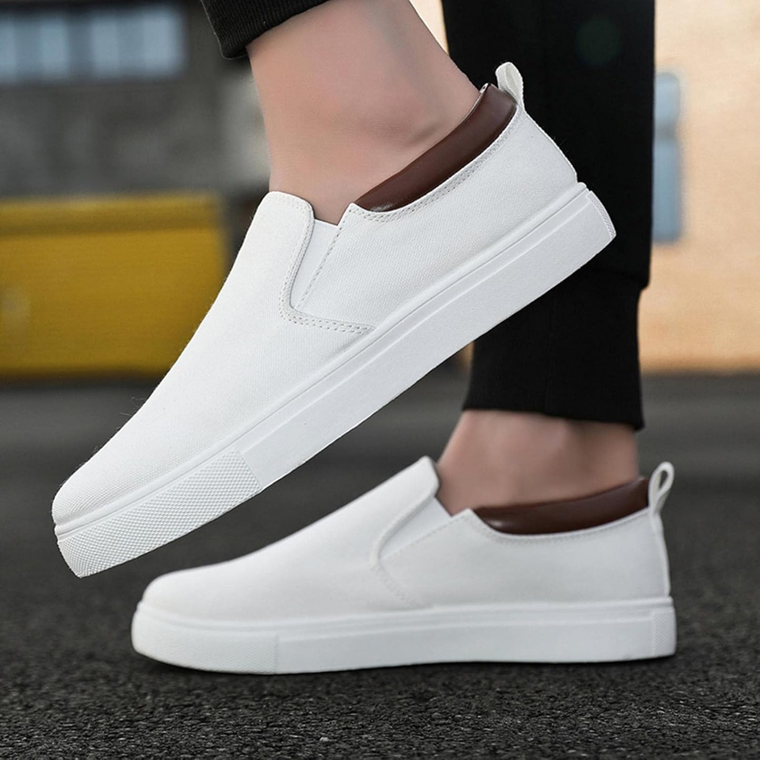 Мокасины Hbeylia Slip On, модные кроссовки для мужчин, повседневные дышащие низкие тканевые кеды, унисекс, классические низкие тканевые кроссовки для прогулок, вождения, мокасины, ботинки для мужчин для активного отдыха на открытом воздухе, белы... — фото 2