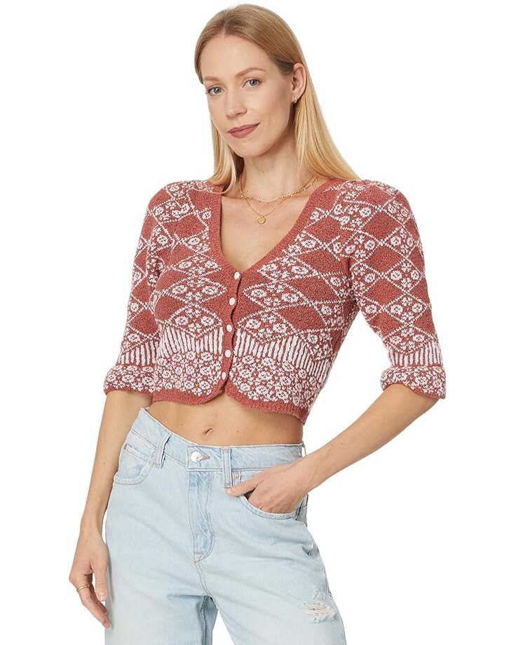 

Свитер Free People Geo Floral Cardi, цвет Orchid Cinnamon