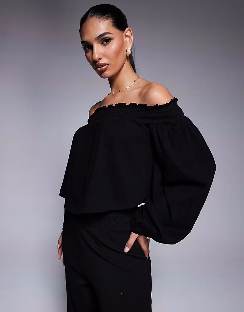 

Топ с открытыми плечами и рукавами-фонариками ASOS DESIGN черного цвета