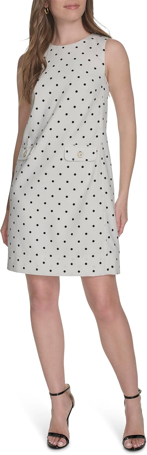 Женское платье-трапеция Tommy Hilfiger без рукавов с круглым вырезом, Ivory/Black — фото 2