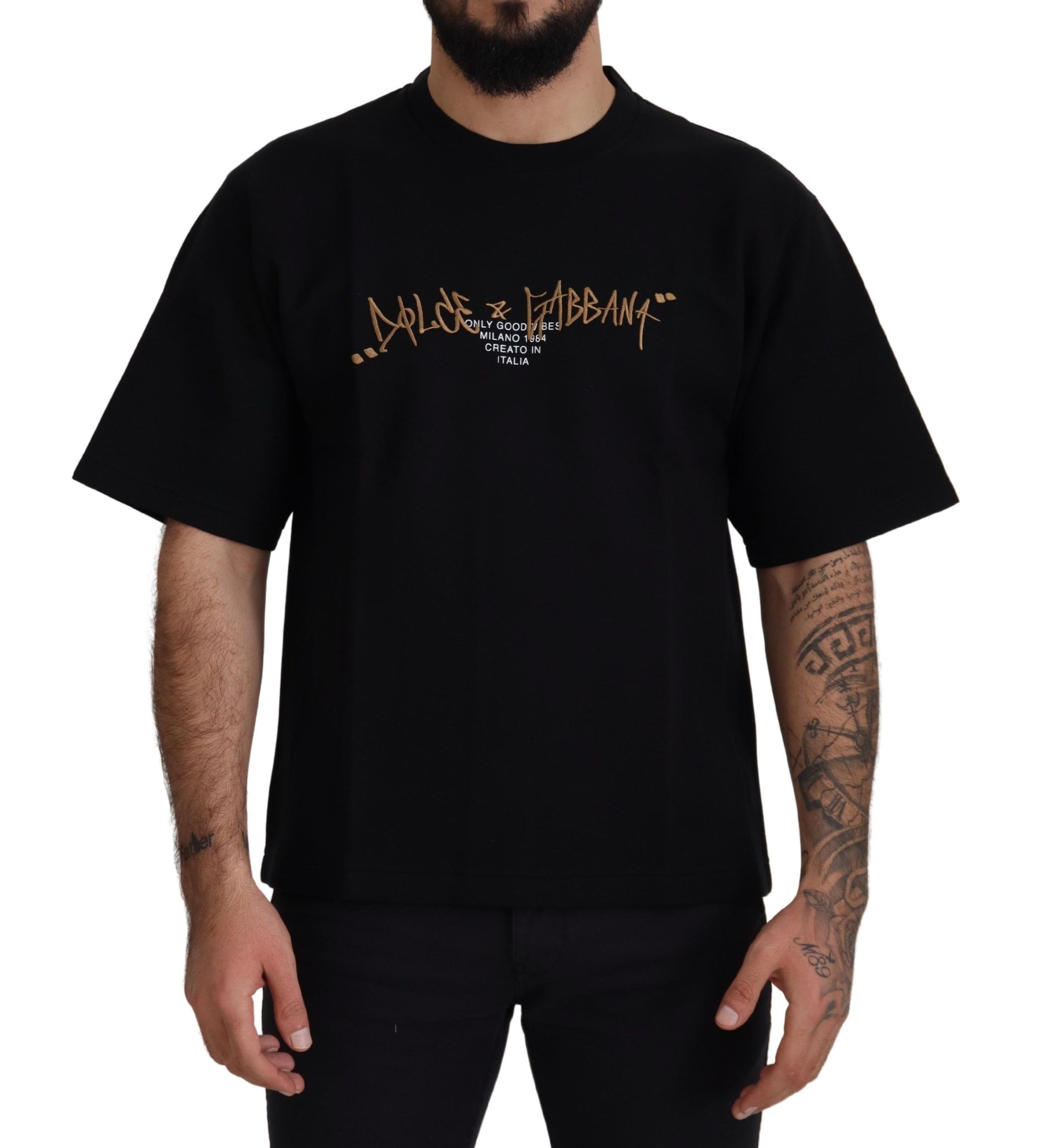 

Элегантная черная футболка из хлопковой смеси с круглым вырезом Dolce & Gabbana