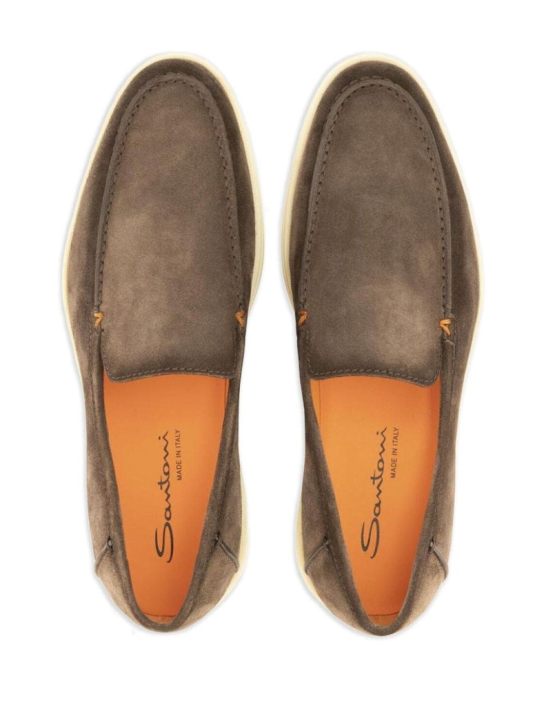 Замшевые слипоны Лоферы Santoni, бежевый — фото 4