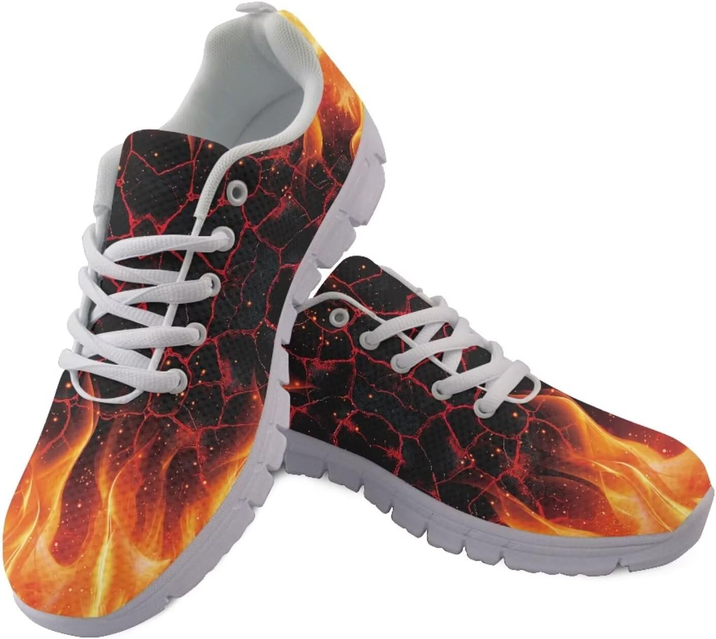 

Кроссовки Forchrinse для мужчин и женщин, дышащие, на шнуровке, повседневные сетчатые, противоскользящие, для тенниса и тренировок, Fire Flame Pattern