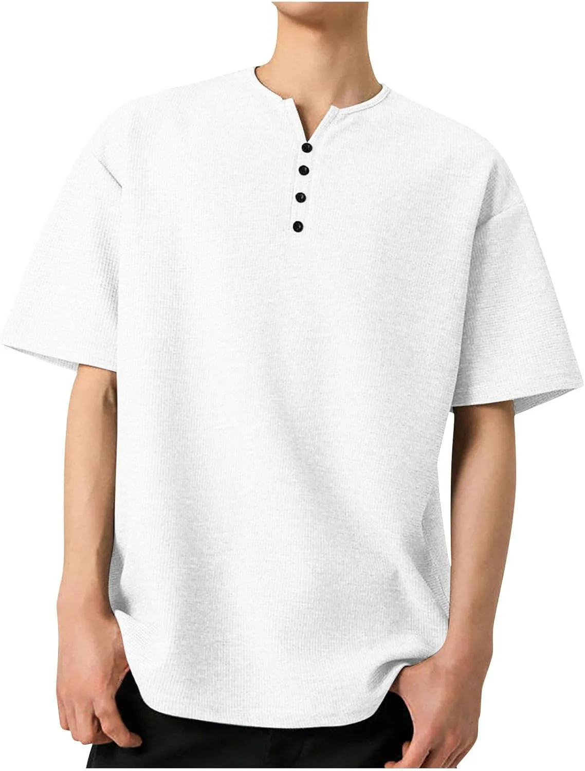 

Мужская футболка-хенли с вафельной текстурой, короткий рукав, однотонная