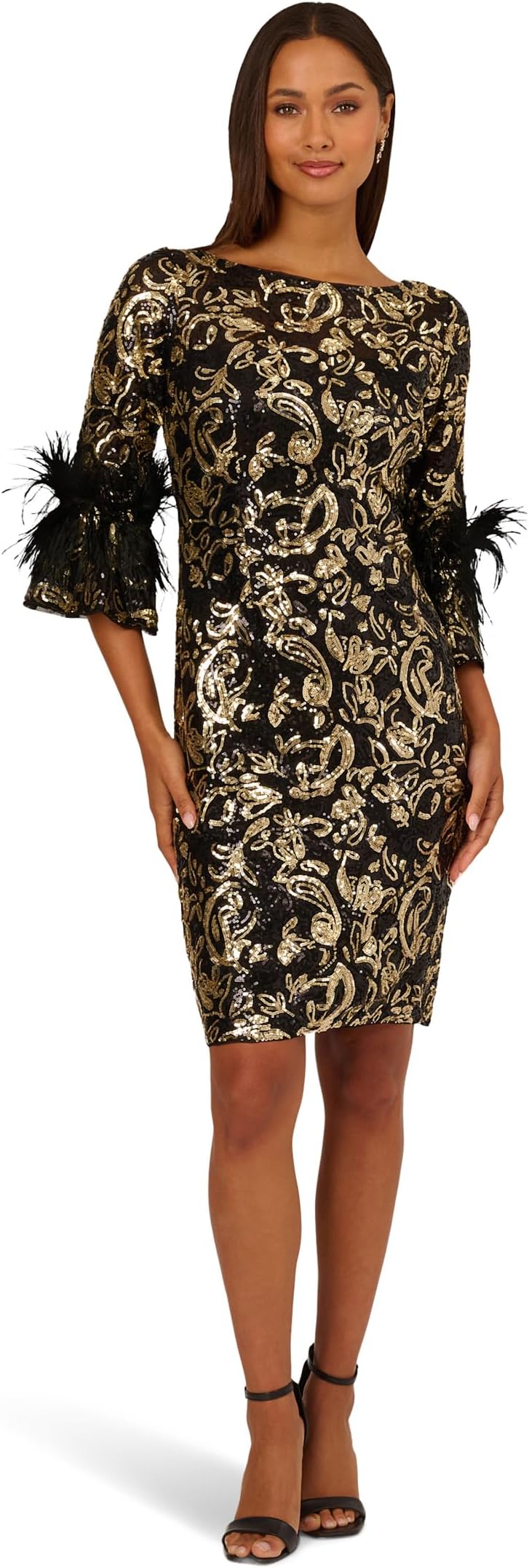 

Женское платье миди с пайетками Adrianna Papell, Black/Gold