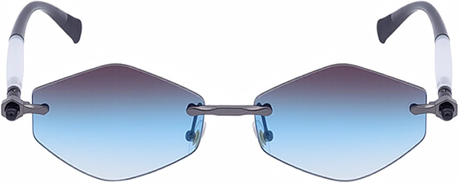 

bullabulling Модные безободковые шестиугольные металлические солнцезащитные очки в винтажном геометрическом стиле с защитой от УФ-излучения UV400 для женщин и мужчин, для активного отдыха на природе, Gradient Blue