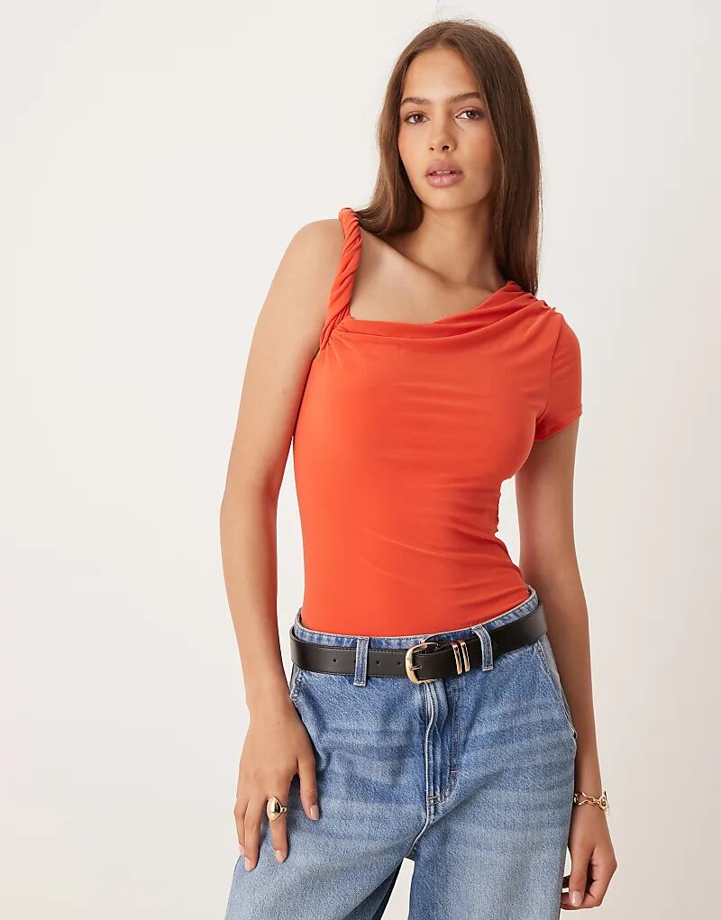

Боди ASOS DESIGN с драпировкой, закругленными плечами и короткими рукавами оранжевого цвета