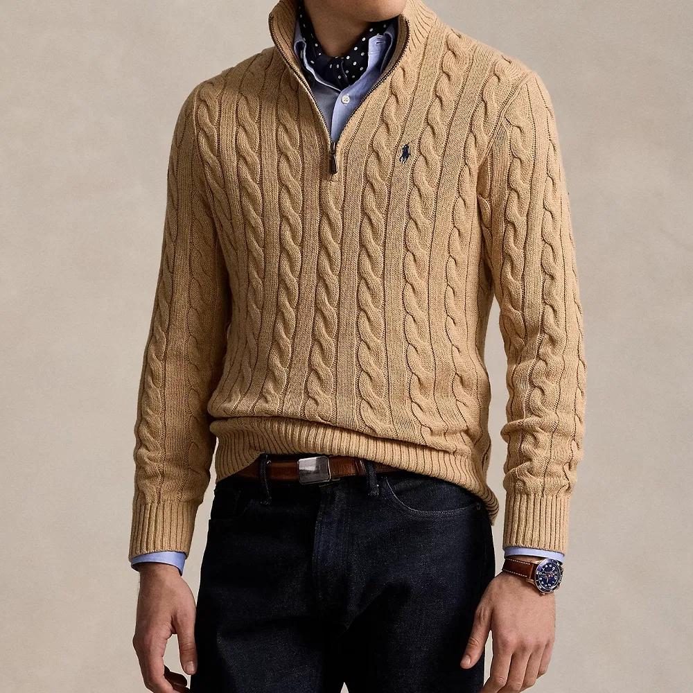 Свитер с застежкой-молнией cable-knit Polo Ralph Lauren, Camel Mei Lang Day — фото 4