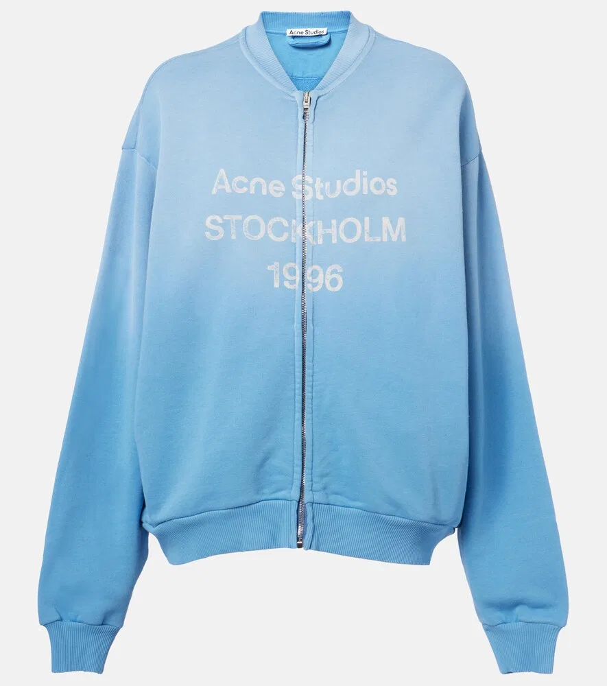 Свободная толстовка на молнии из смесовой хлопковой ткани Acne Studios, синий