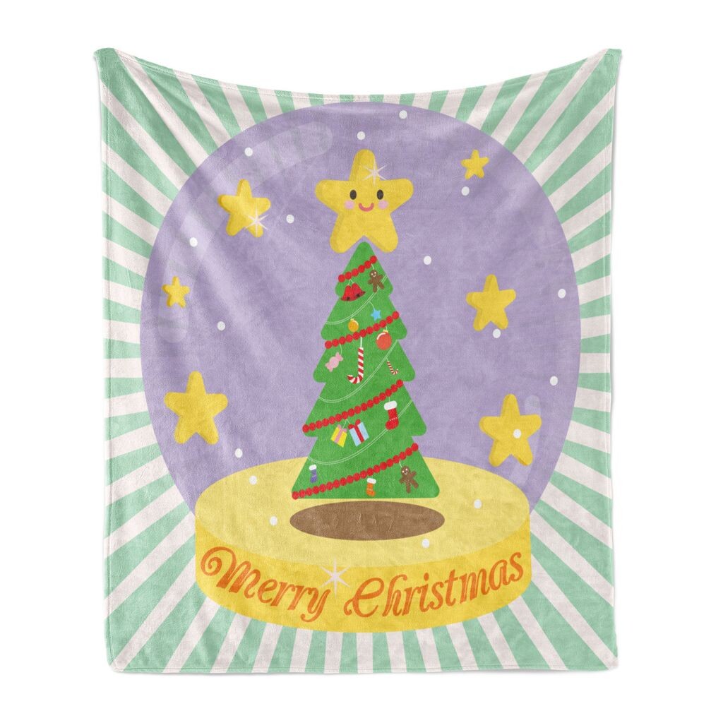 

Рождественское мягкое фланелевое флисовое одеяло ABAKUHAUS, «Рождественская елка в снежном шаре», уютный плюш для использования в помещении и на улице, 125 x 175 см, разноцветное