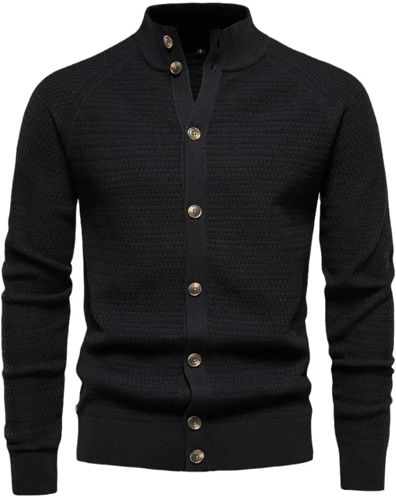 

Мужской вязаный кардиган из хлопка с пуговицами и воротником-стойкой Wjnvfioo