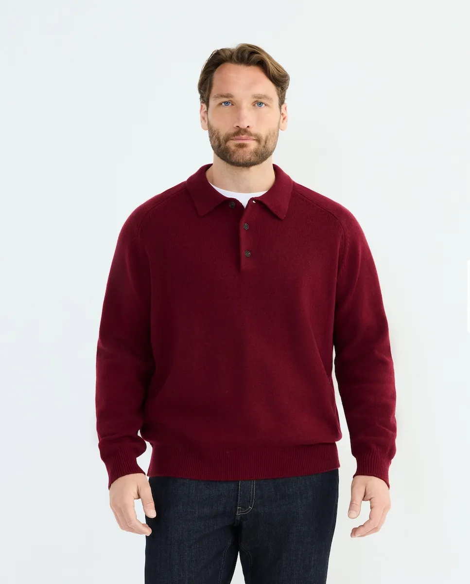 

Мужской джемпер с воротником поло больших размеров с пуговицами из кашемировой шерсти Emidio Tucci, бордовый