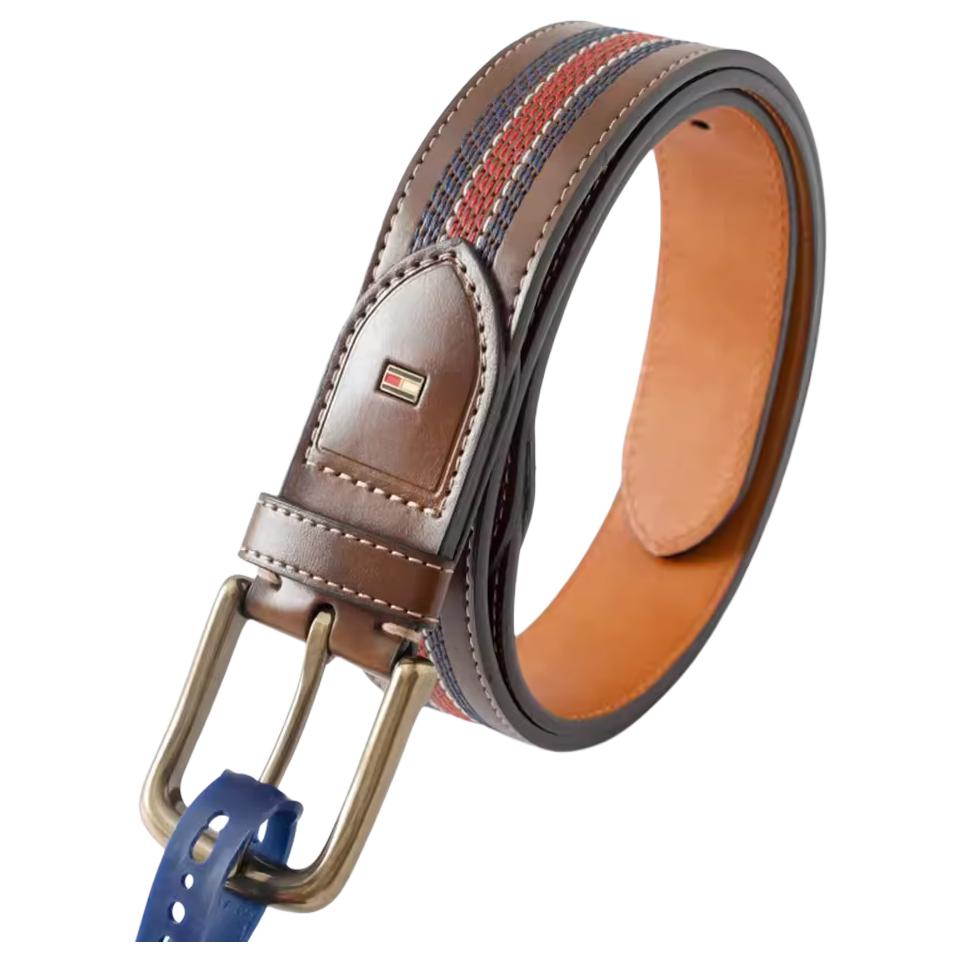 

Tommy Hilfiger Бейдж-логотип декоративная булавка, пряжка кожаный ремень мужской Brown 3,5 см