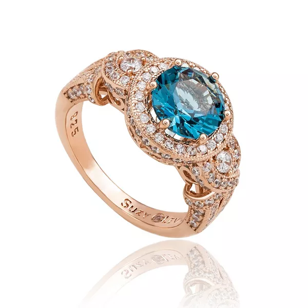 

Кольцо Suzy Levian из стерлингового серебра с круглыми кубическими цирконами, французская филигрань Suzy Levian New York, blue