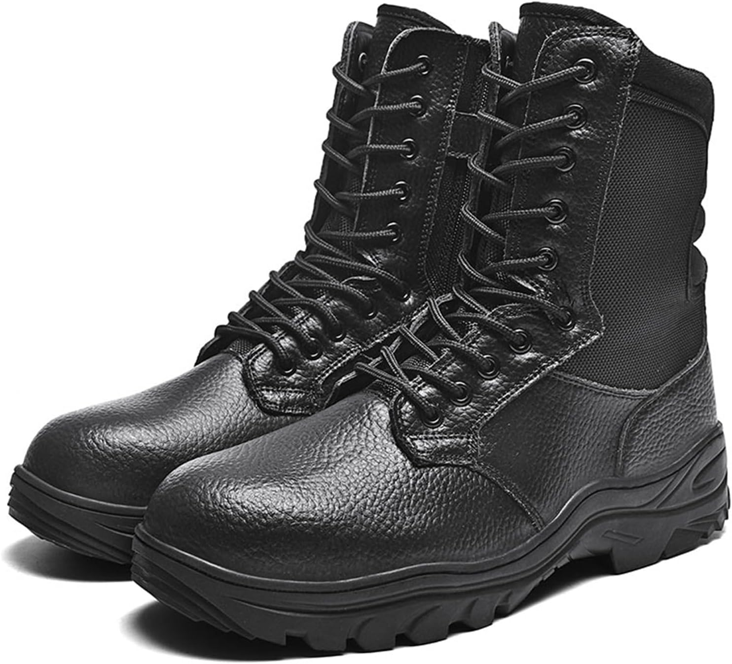 

Мужские кожаные высокие ботинки QKLMWES с шнуровкой, стальным носком, военные тактические ботинки с боковой молнией, противоскользящие десертные боевые ботинки для работы, командос, альпинизма, походов и армии джунглей, черный