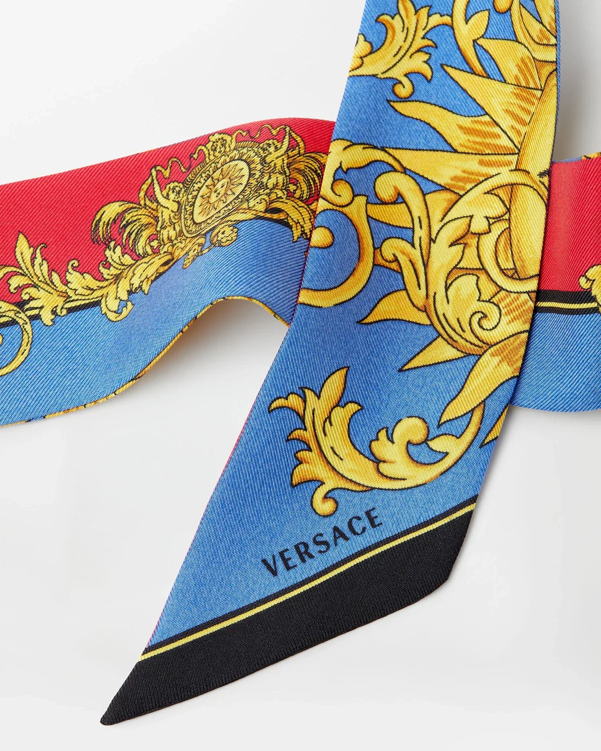 Лента из принтованного шелкового твила VERSACE, голубой — фото 3