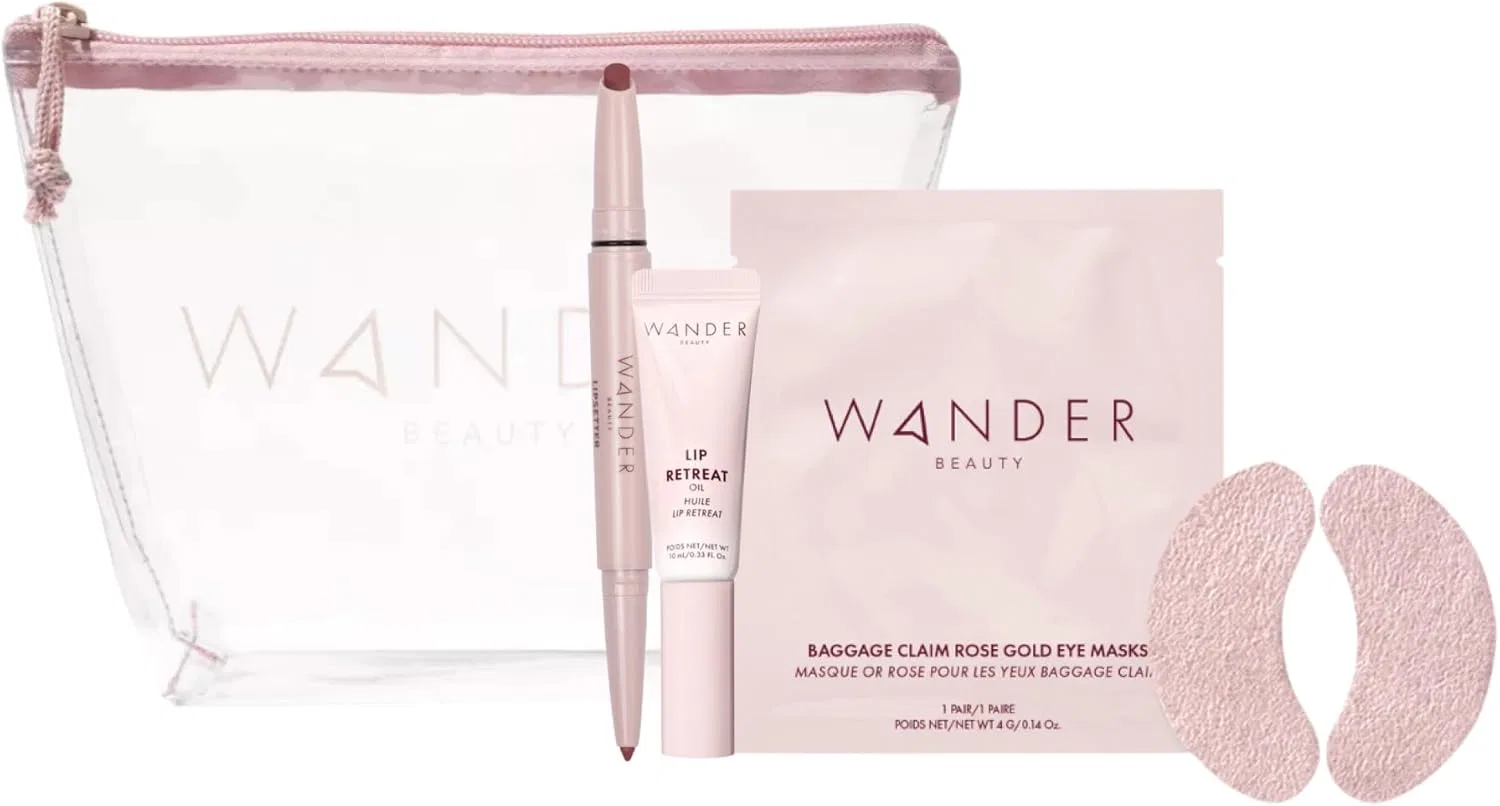 Набор косметики Wander Beauty Love at First Flight с розово-золотой маской для глаз, губной помадой и блеском, 8 предметов