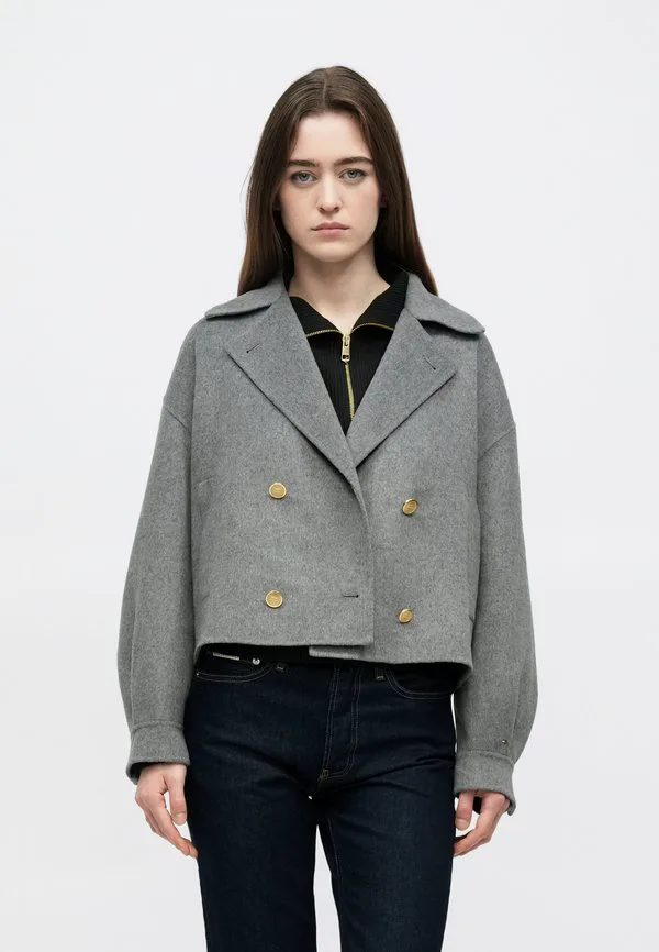 Двубортное летнее пальто-бушлат из шерстяной смеси Tommy Hilfiger, Med Heather Grey
