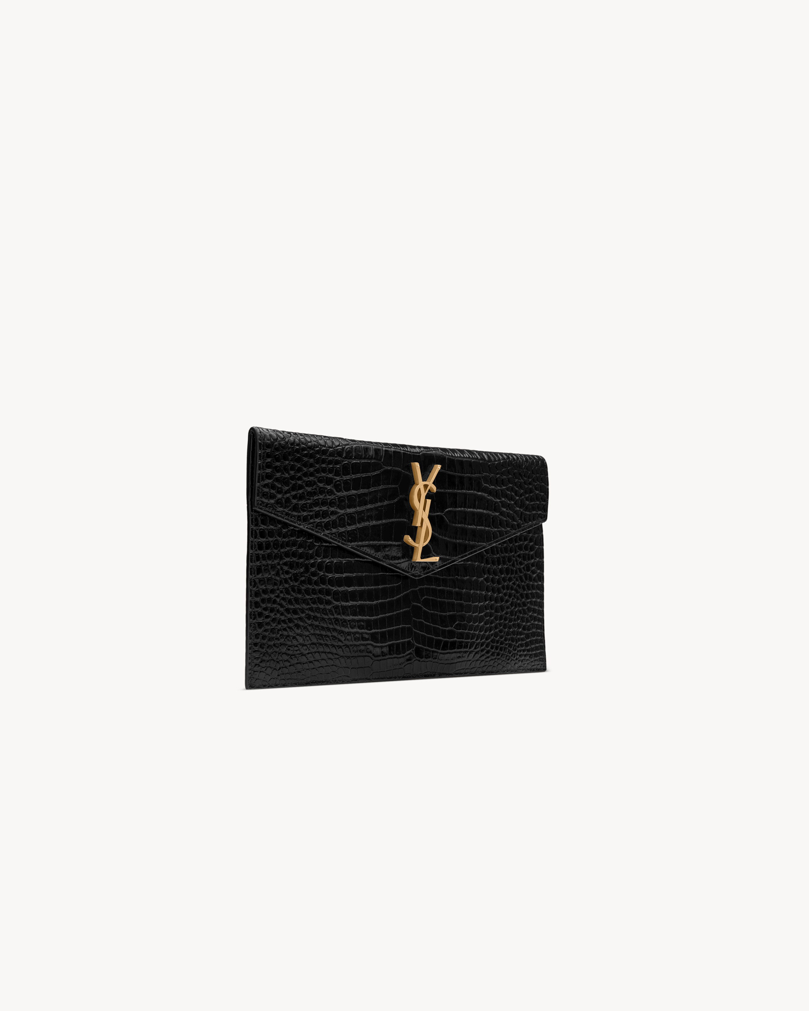 Клатч UPTOWN из лакированной кожи с тиснением под крокодила SAINT LAURENT, черный — фото 4