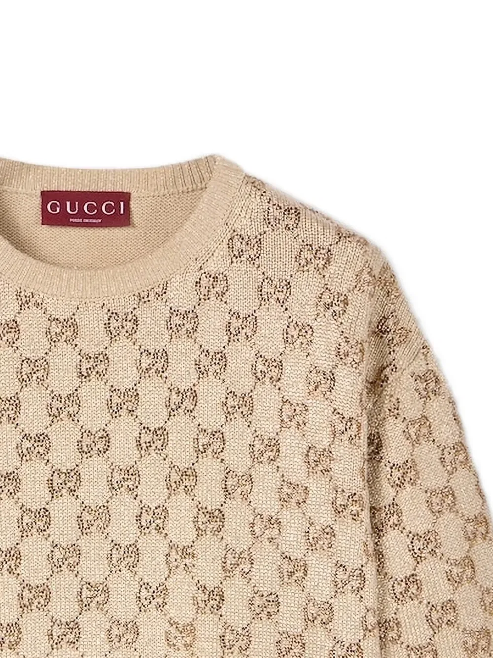 Свитер Gucci Короткие рукава с круглым вырезом, премиальный состав, бежевый — фото 2