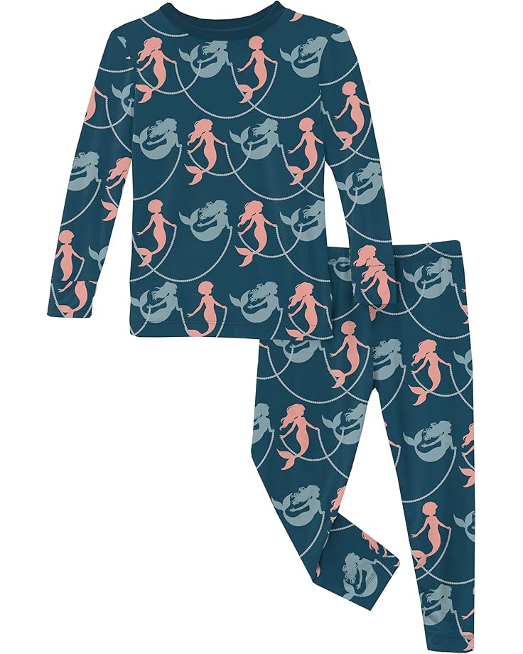 

Пижама Kickee Pants Kids Print Long Sleeve Pajama Set, цвет Peacock Mermaids & Pearls