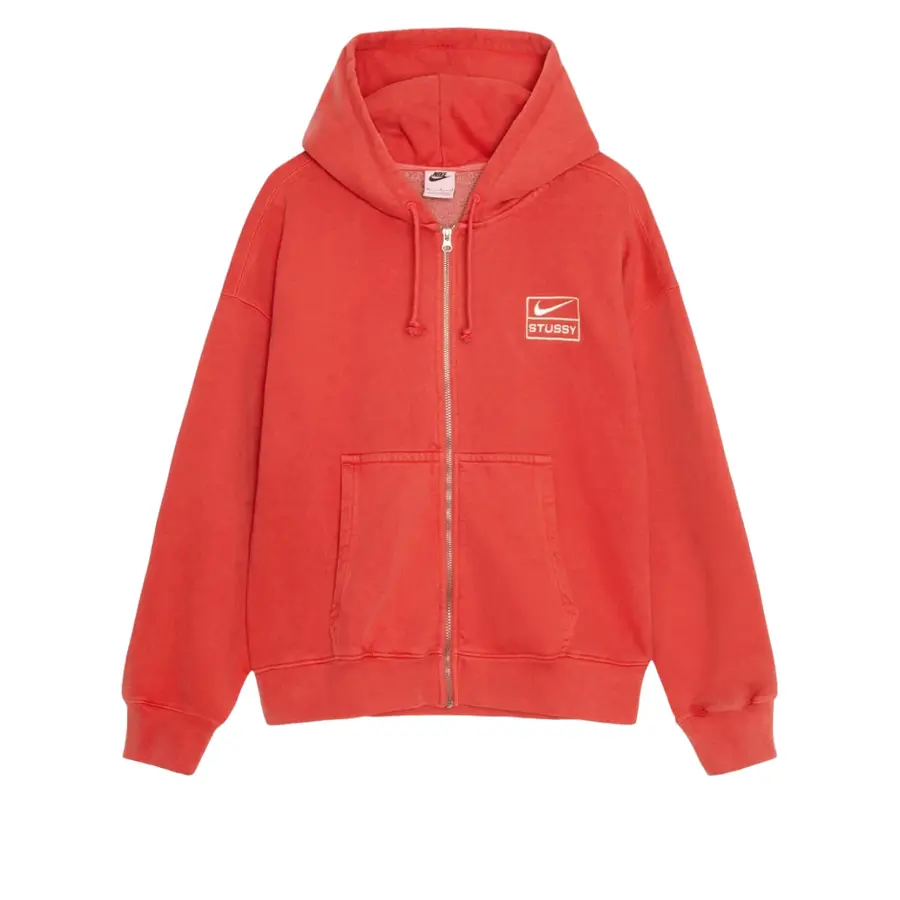 

Куртка Nike x Stussy Pigment Dyed Fleece Zip Hoodie 'Habanero Red', красный
