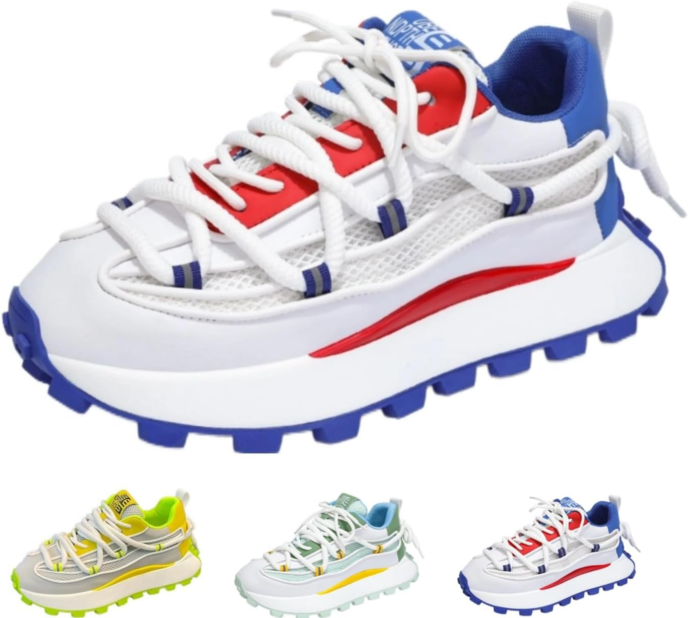 

Мужские модные повседневные кроссовки MACEFIL с толстой подошвой, удобные и дышащие для ходьбы, белый/синий