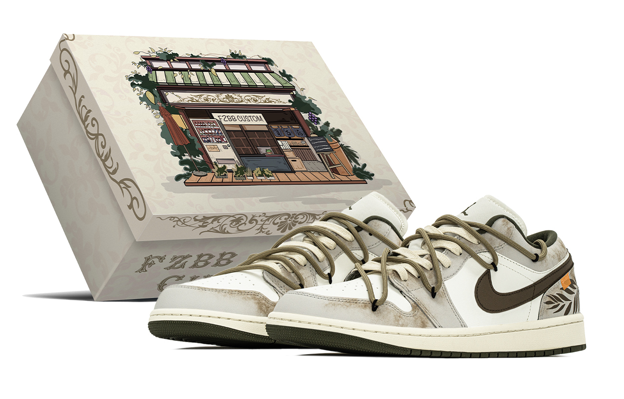 

Jordan Air 1 Box, устойчивые к истиранию Feather низкие кроссовки Vintage баскетбольные мужские коричневый белый