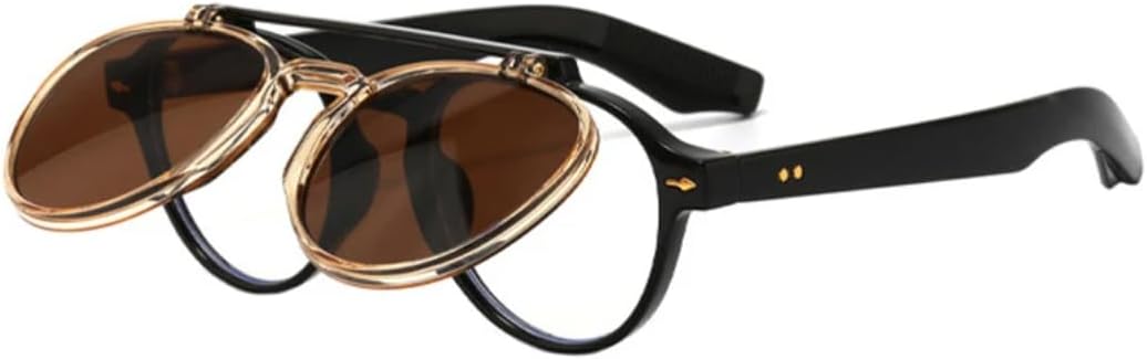 

Популярные модные женские солнцезащитные очки с двойной перемычкой, овальной формы, ретро-очки с откидными линзами, защита от УФ-излучения UV400, мужские очки с заклепками, панк-градиентный дизайн UUPTTPL, Black Tea Tea