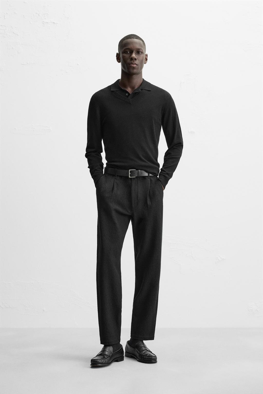 

Текстурированные плиссированные брюки ZARA, черный