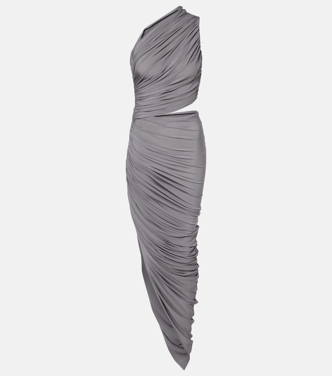 

Платье макси из джерси с асимметричным лифом и сборками Alaïa, Gris Persan