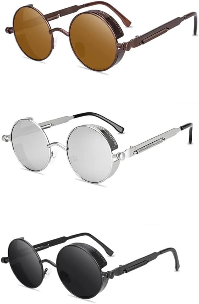 

Классические солнцезащитные очки в стиле стимпанк для мужчин и женщин, винтажные круглые очки, модные очки для вождения с защитой от УФ-излучения UV400 UQKY, Brown/White/Black