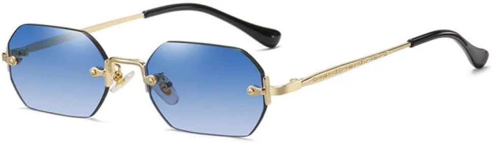 

Солнцезащитные очки MUTYNE без оправы, прямоугольной формы, маленькие, мужские и женские, металлические, золотистые, многоугольные, синие, UV400, без оправы, 1