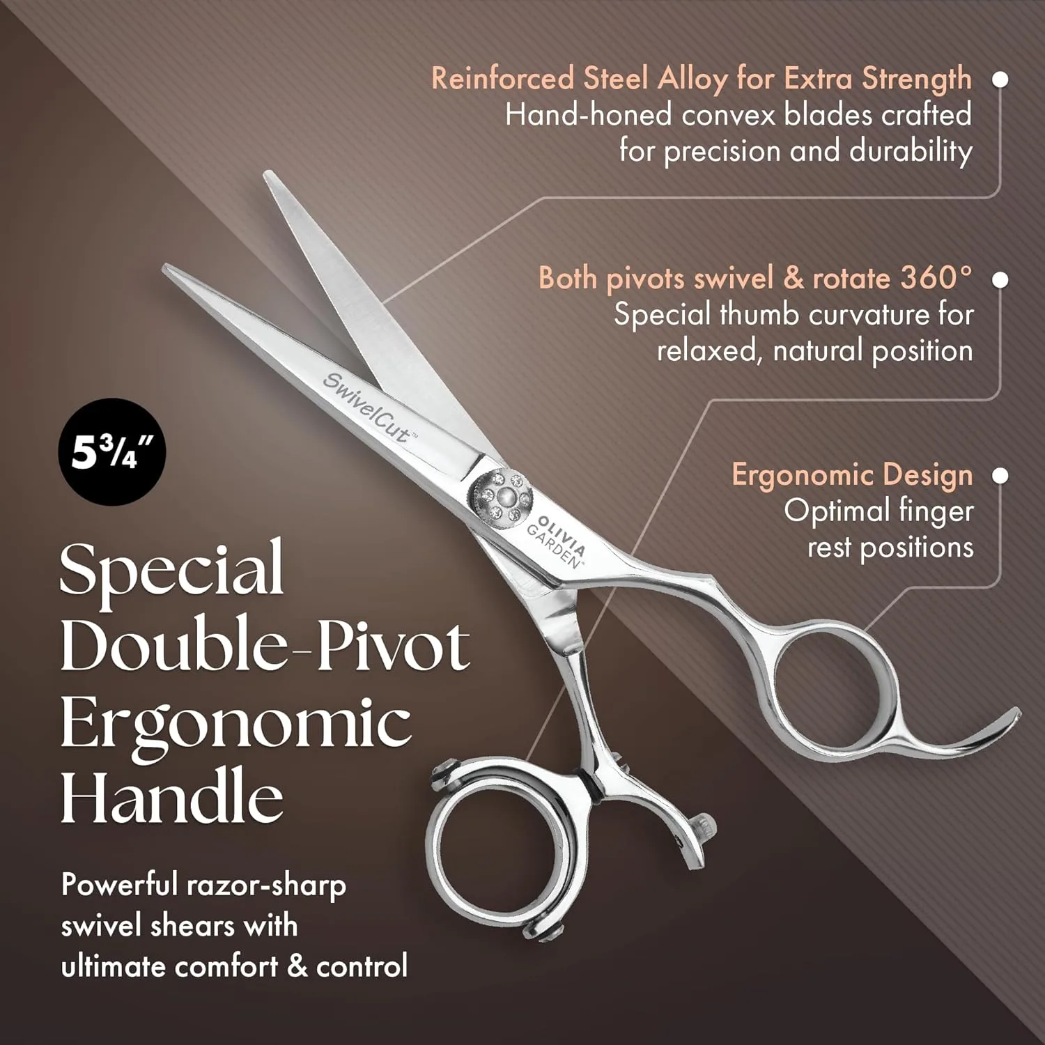 Набор профессиональных парикмахерских ножниц Olivia Garden SwivelCut с футляром и бритвой Edge - 6 предметов. Набор 5.75" (SW-C02): SW-575, бритва RZ-E — фото 3