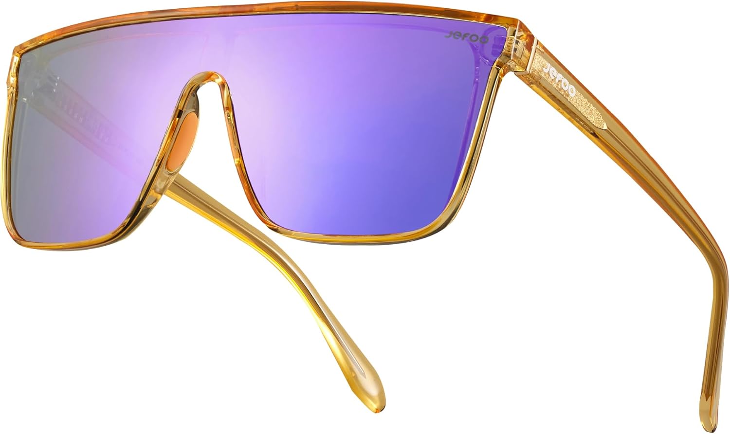 

Поляризованные квадратные солнцезащитные очки Jefoo для женщин и мужчин, увеличенного размера, с сиамскими линзами, плоской верхней частью, защитой от УФ-излучения, Golden Frame / Purple Mirrored Lens